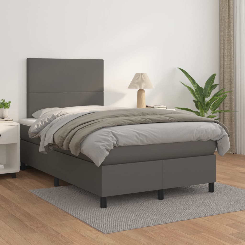 vidaXL Sommier à lattes de lit avec matelas Gris 120x200 cm Similicuir