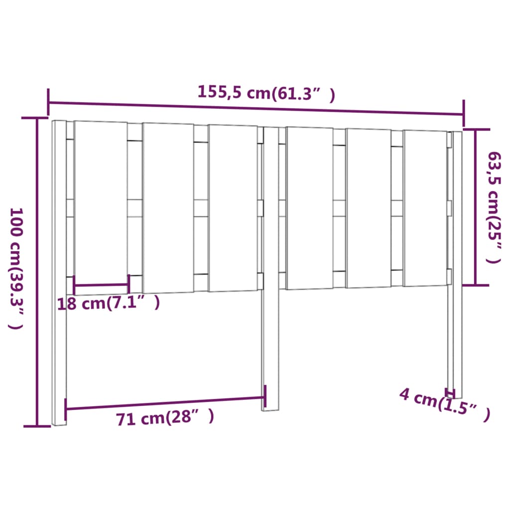 vidaXL Tête de lit Marron miel 155,5x4x100 cm Bois massif de pin