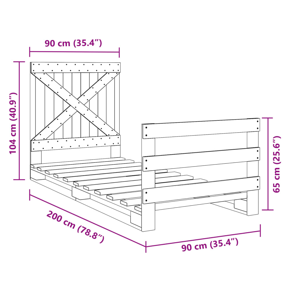 vidaXL Cadre de lit avec tête de lit 90x200 cm bois de pin massif