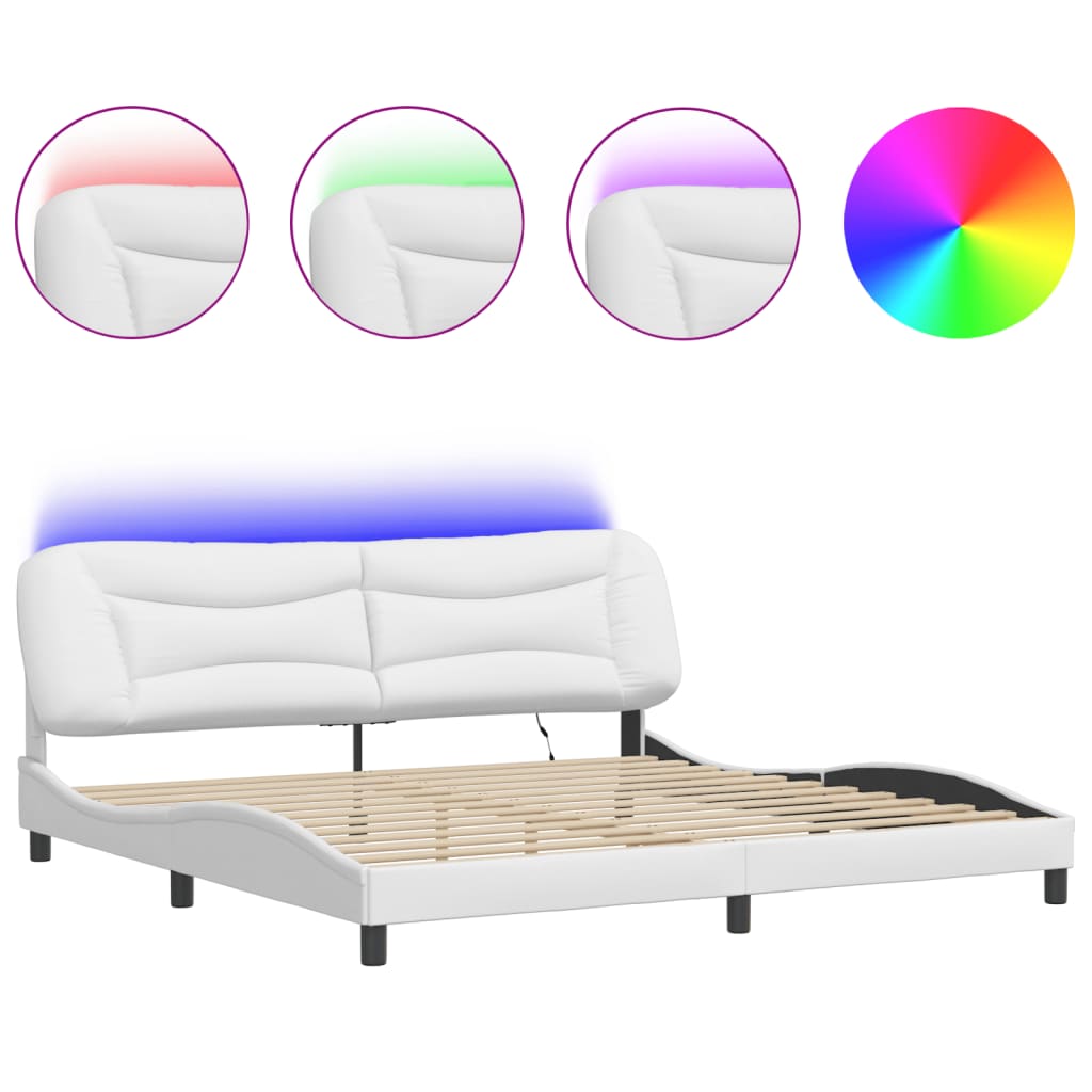 vidaXL Cadre de lit avec lumières LED blanc 200x200 cm similicuir