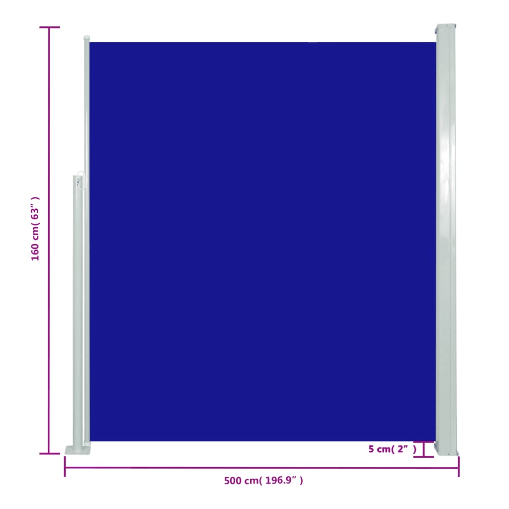 vidaXL Auvent latéral rétractable 160 x 500 cm Bleu