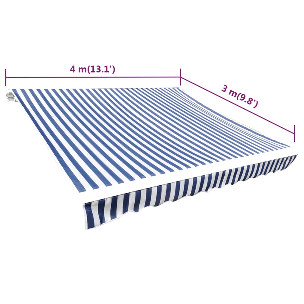 vidaXL Toit d'auvent Toile Bleu et blanc 4x3 m (Cadre non inclus)
