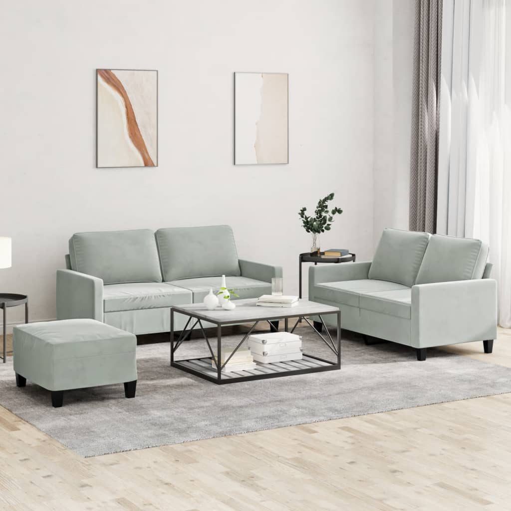 vidaXL Ensemble de canapés 3 pcs avec coussins Gris clair Velours