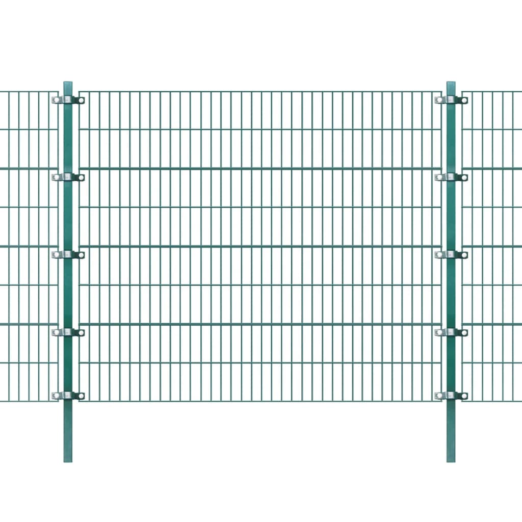vidaXL Panneau de clôture et poteaux Fer enduit de poudre 6x1,6 m Vert