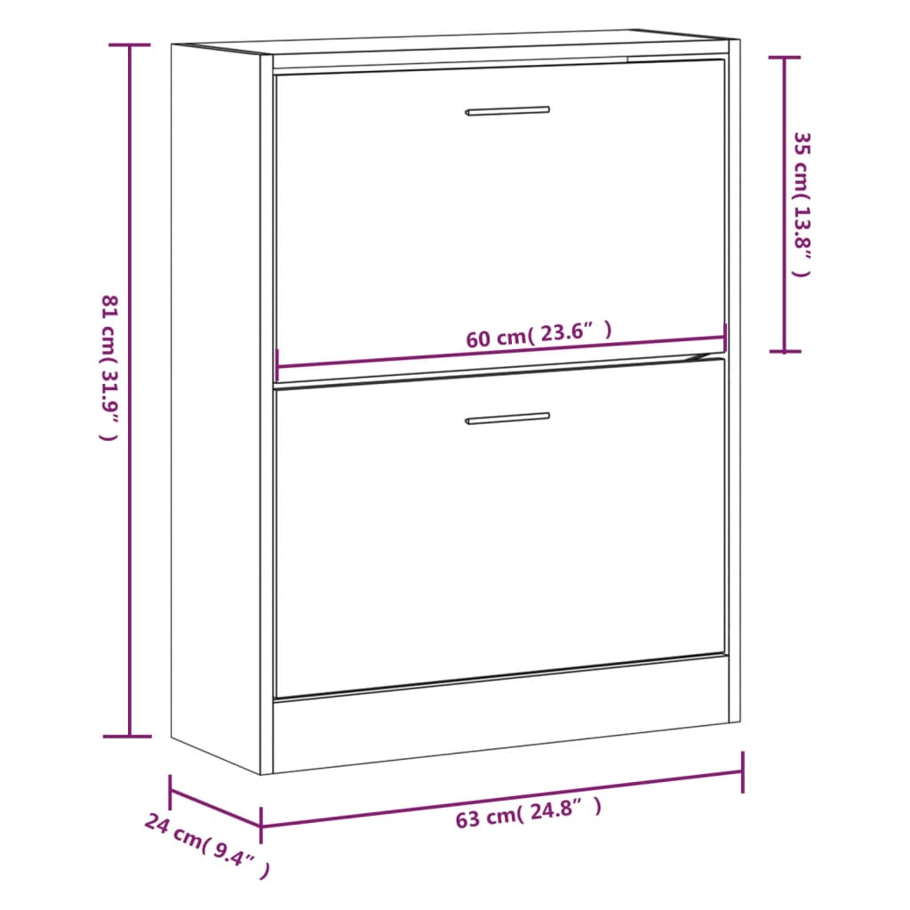 vidaXL Armoire à chaussures Chêne marron 63x24x81 cm Bois d'ingénierie