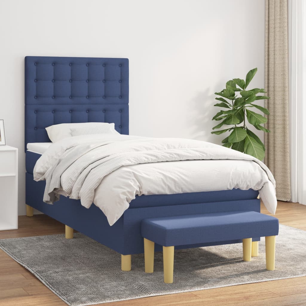 vidaXL Sommier à lattes de lit avec matelas Bleu 80x200 cm Tissu