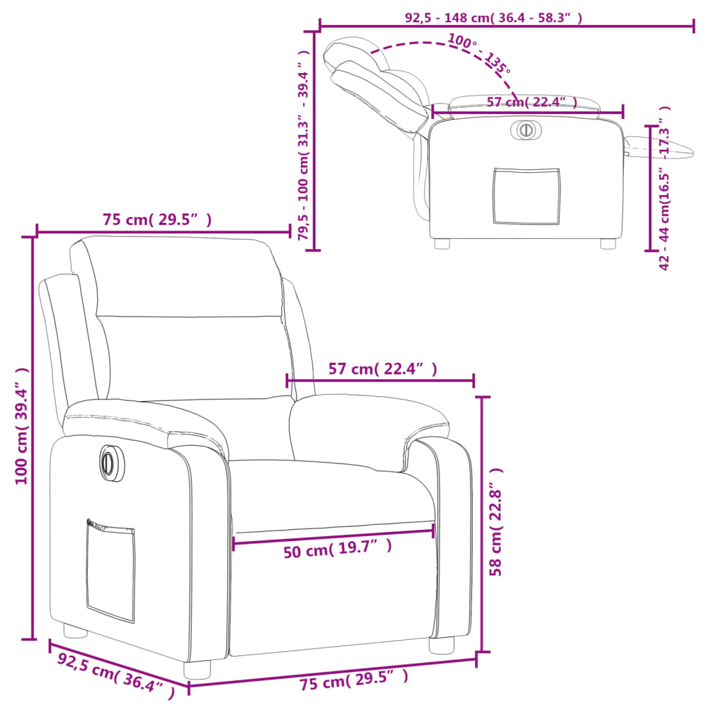 vidaXL Fauteuil inclinable électrique Gris Similicuir