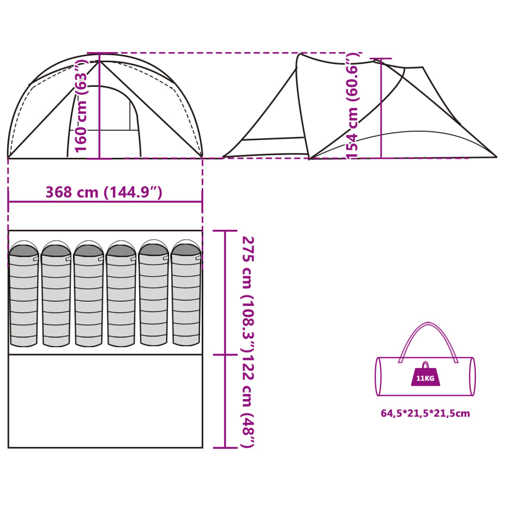 vidaXL Tente de cabine familiale 6 personnes bleu imperméable