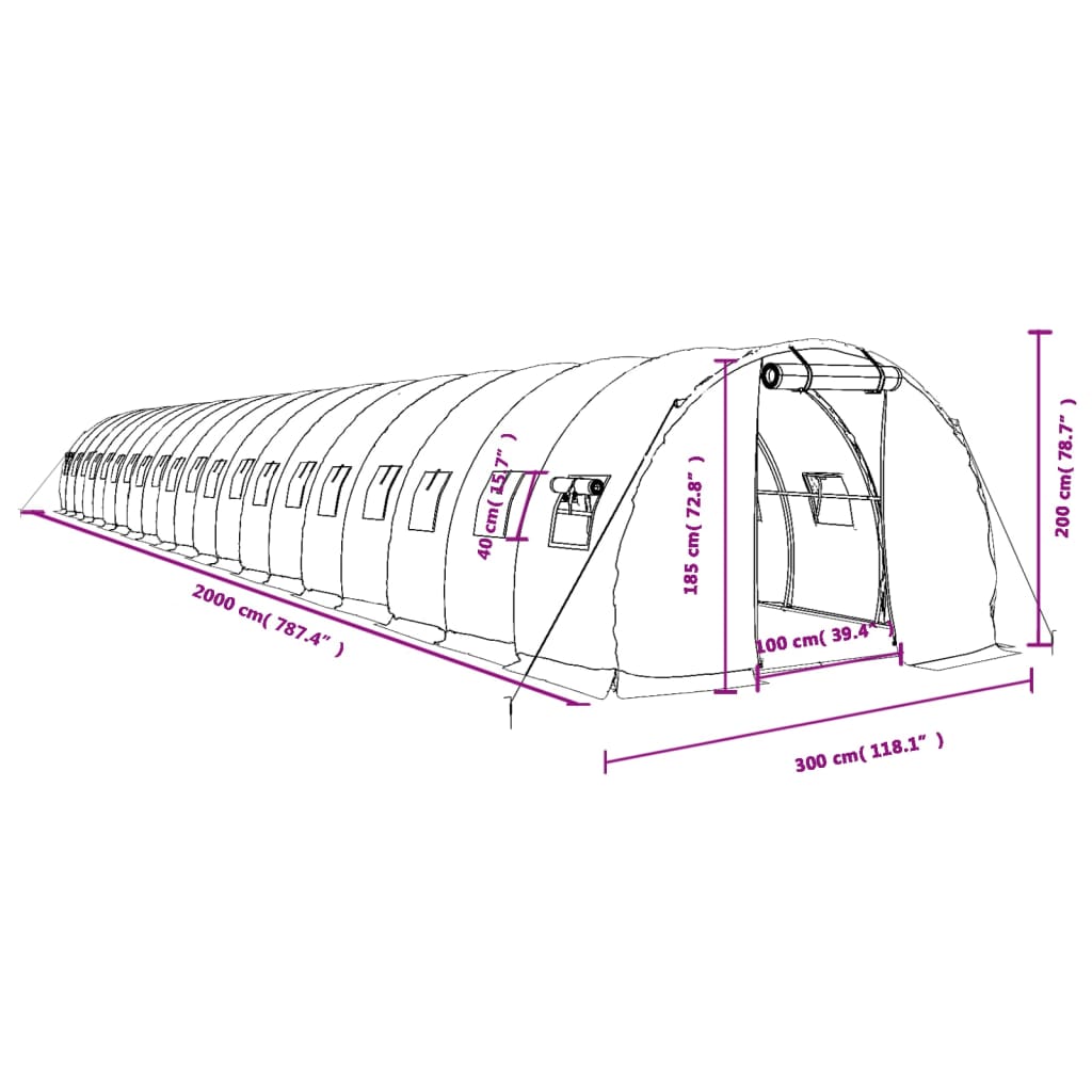 vidaXL Serre avec cadre en acier blanc 60 m² 20x3x2 m