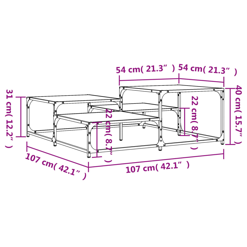 vidaXL Table basse chêne sonoma 107x107x40 cm bois d'ingénierie