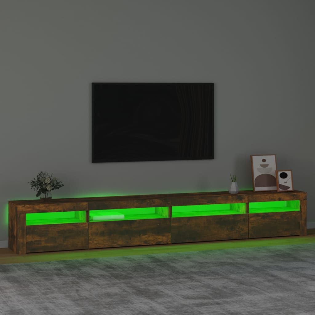 vidaXL Meuble TV avec lumières LED Chêne fumé 270x35x40 cm