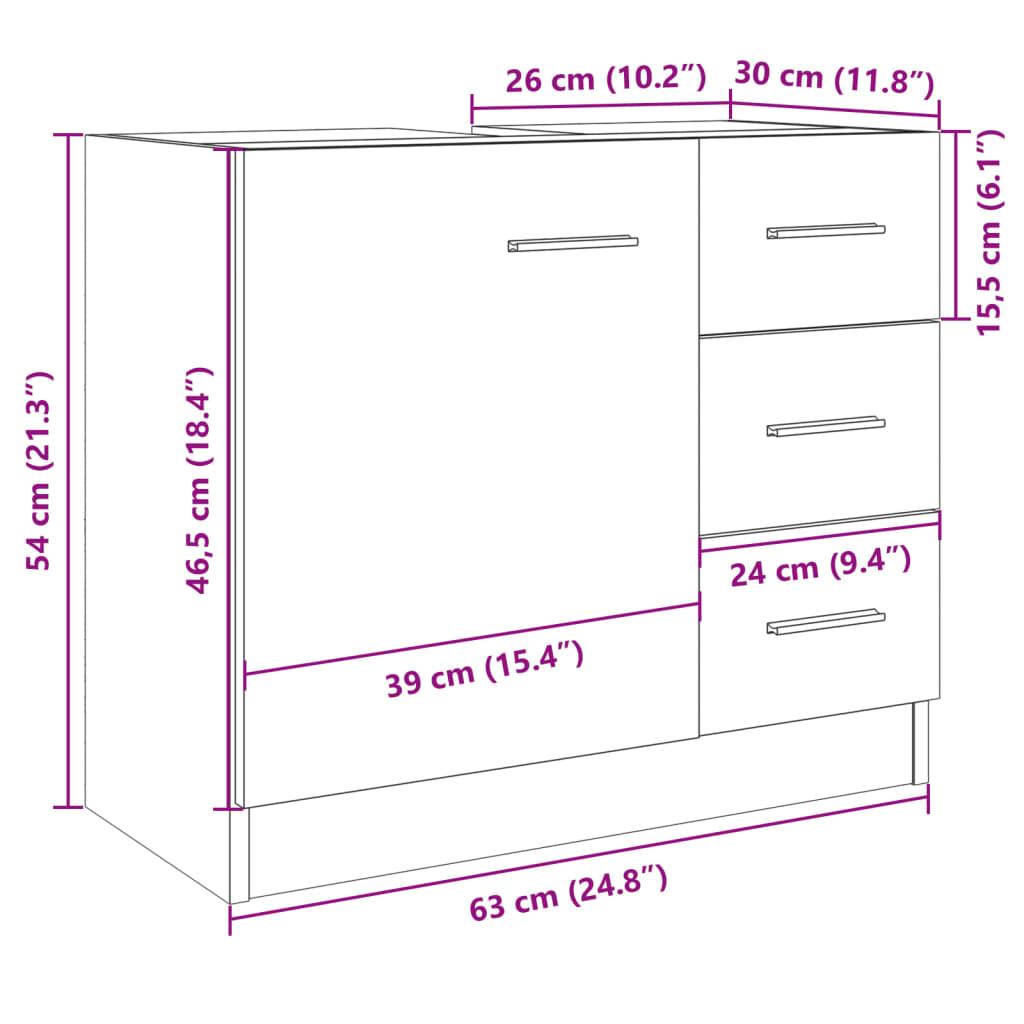 vidaXL Armoire d'évier Chêne sonoma 63x30x54 cm Bois d'ingénierie