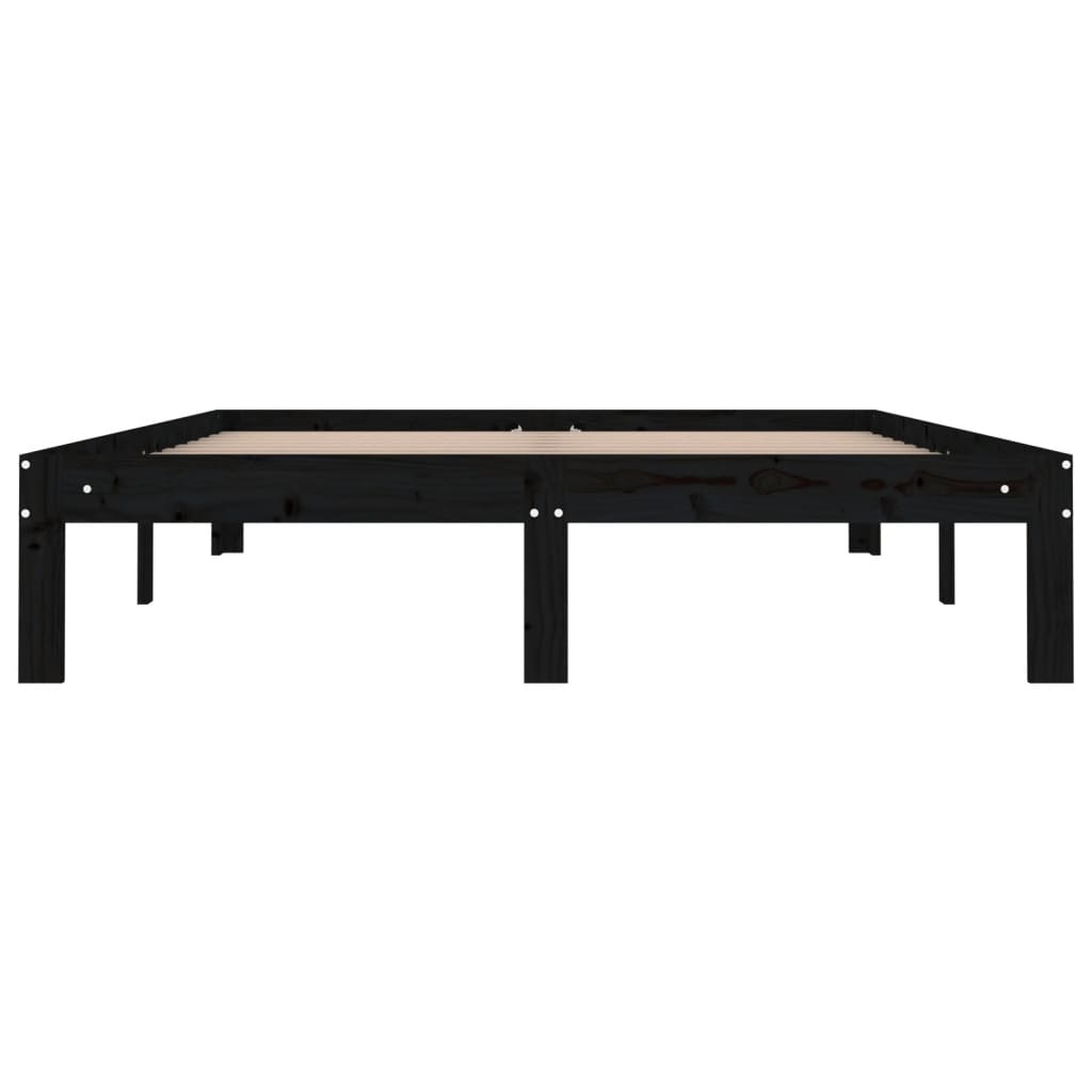 vidaXL Cadre de lit Noir Bois massif 135x190 cm Double