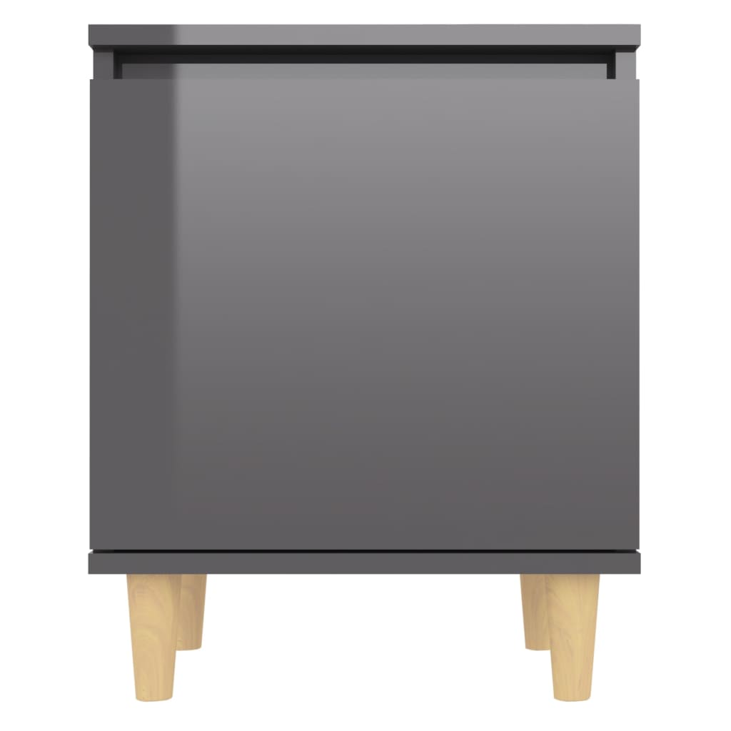 vidaXL Table de chevet avec pieds en bois Gris brillant 40x30x50 cm