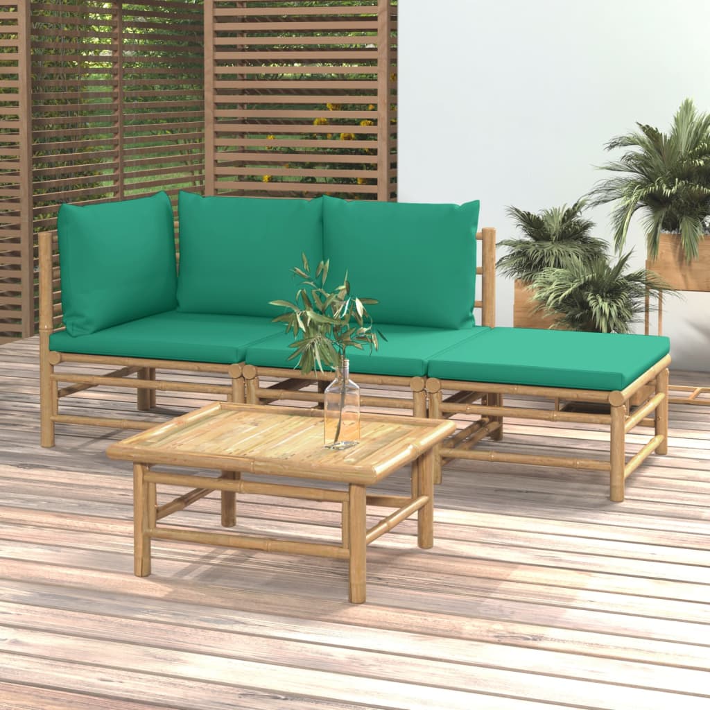 vidaXL Salon de jardin 4 pcs avec coussins vert bambou