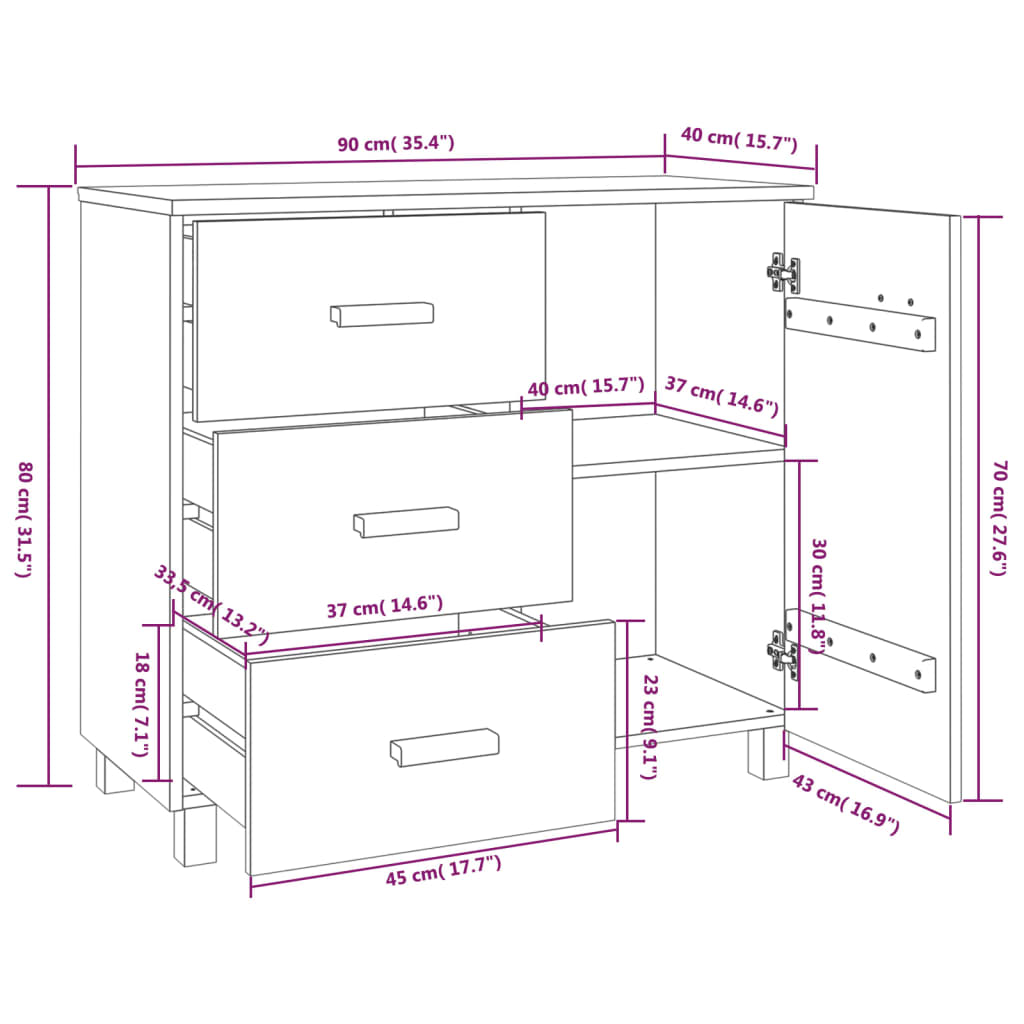 vidaXL Buffet HAMAR Gris clair 90x40x80 cm Bois massif de pin