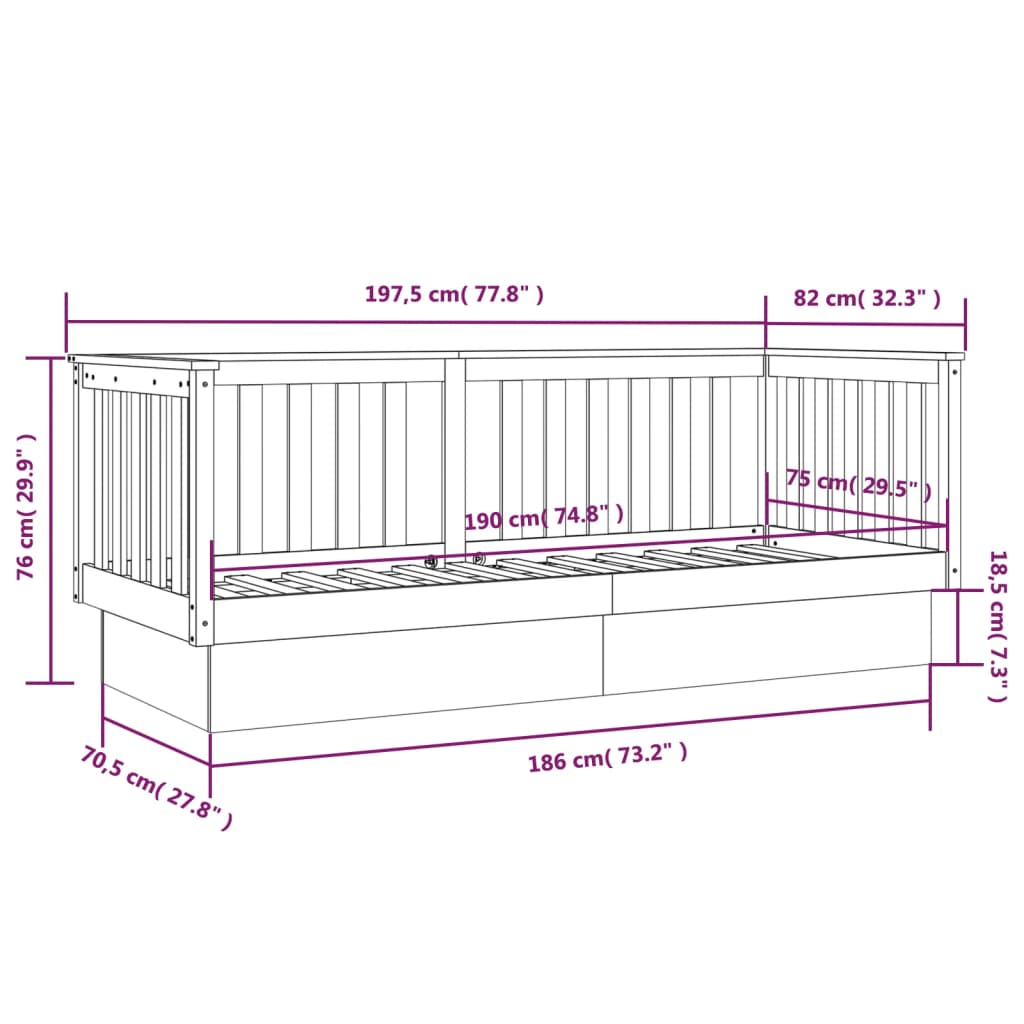 vidaXL Lit de jour Blanc 75x190 cm Bois de pin massif