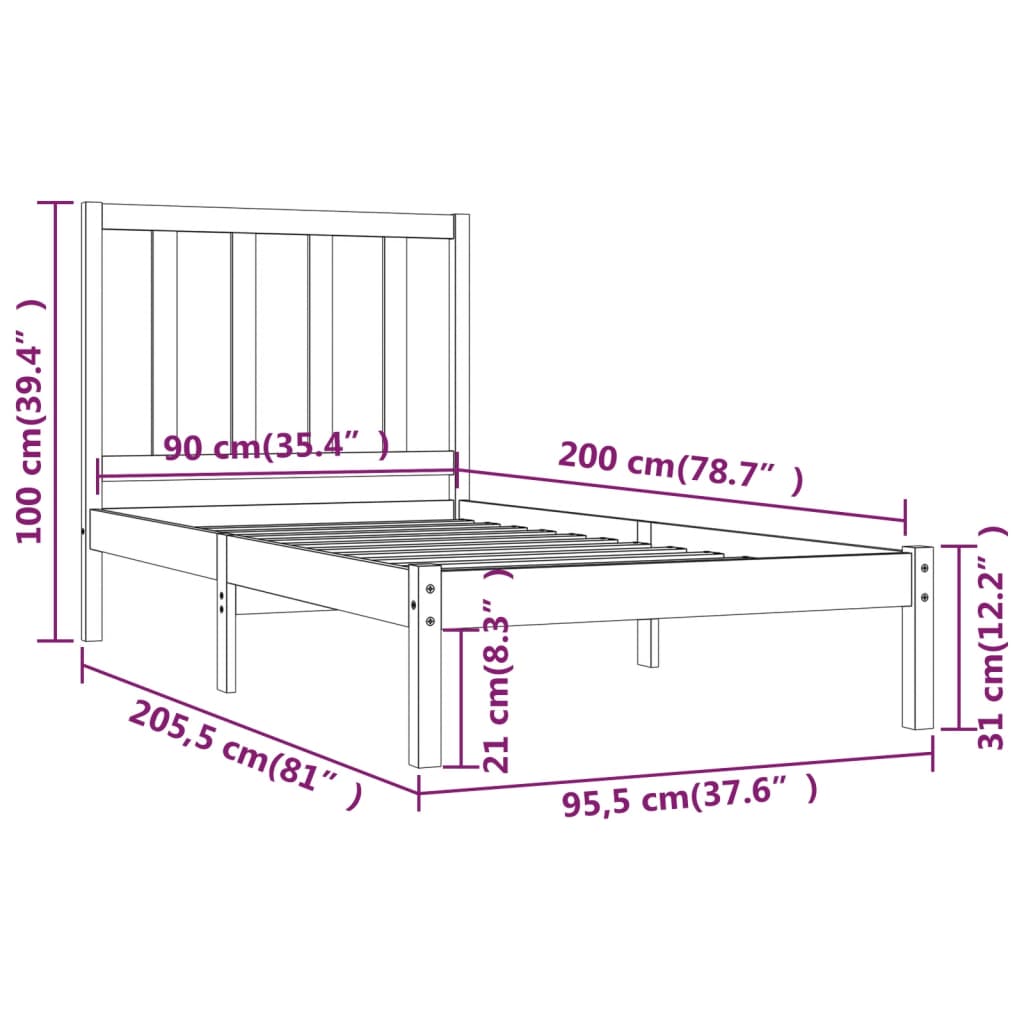 vidaXL Cadre de lit sans matelas bois de pin massif 90x200 cm