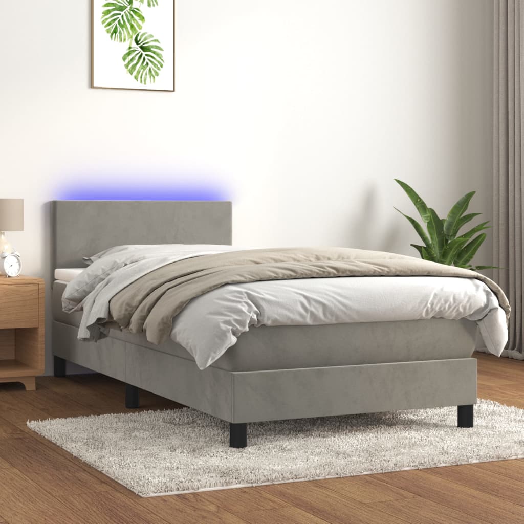 vidaXL Sommier à lattes de lit avec matelas et LED Gris clair 90x200cm