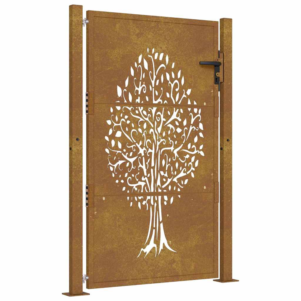 Portail De Jardin En Acier Corten - 85x100cm, Design Découpé Laser, Verrouillable - 7