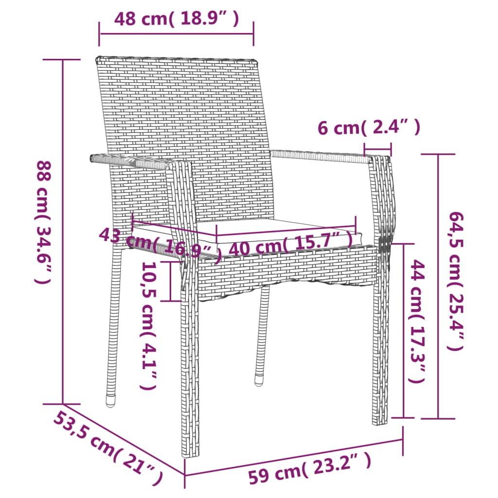 vidaXL Ensemble à manger de jardin coussins 7pcs Noir Résine tressée