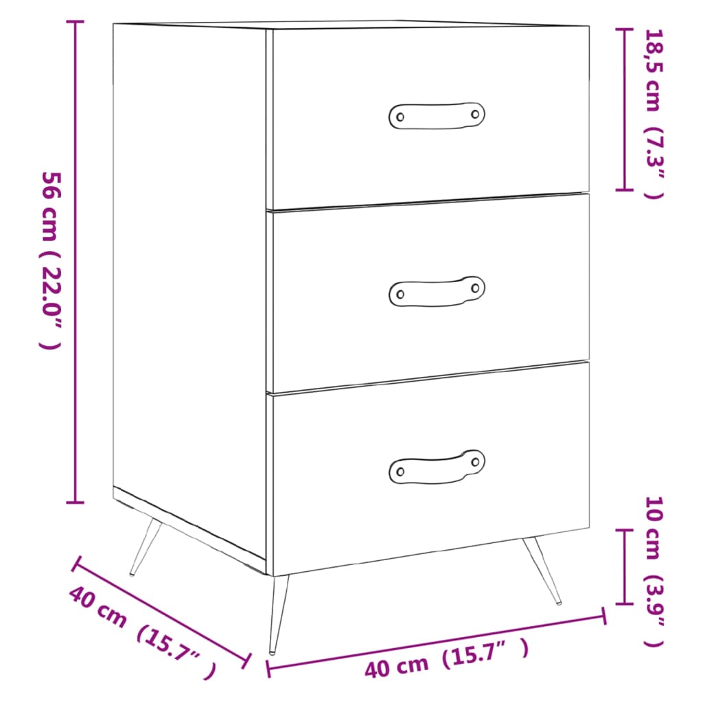 vidaXL Table de chevet blanc 40x40x66 cm bois d'ingénierie