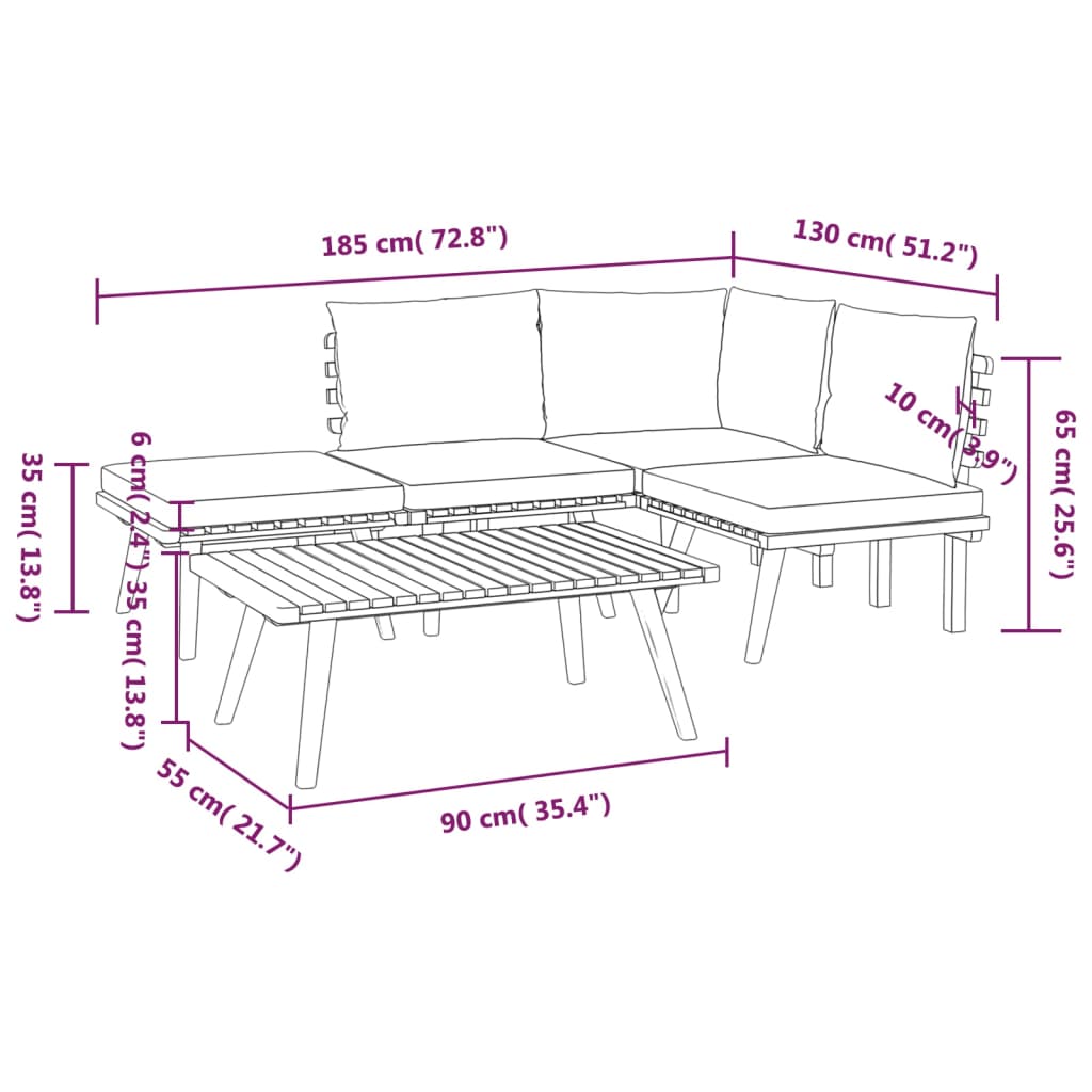 vidaXL Salon de jardin 5 pcs avec coussins Bois d'acacia solide