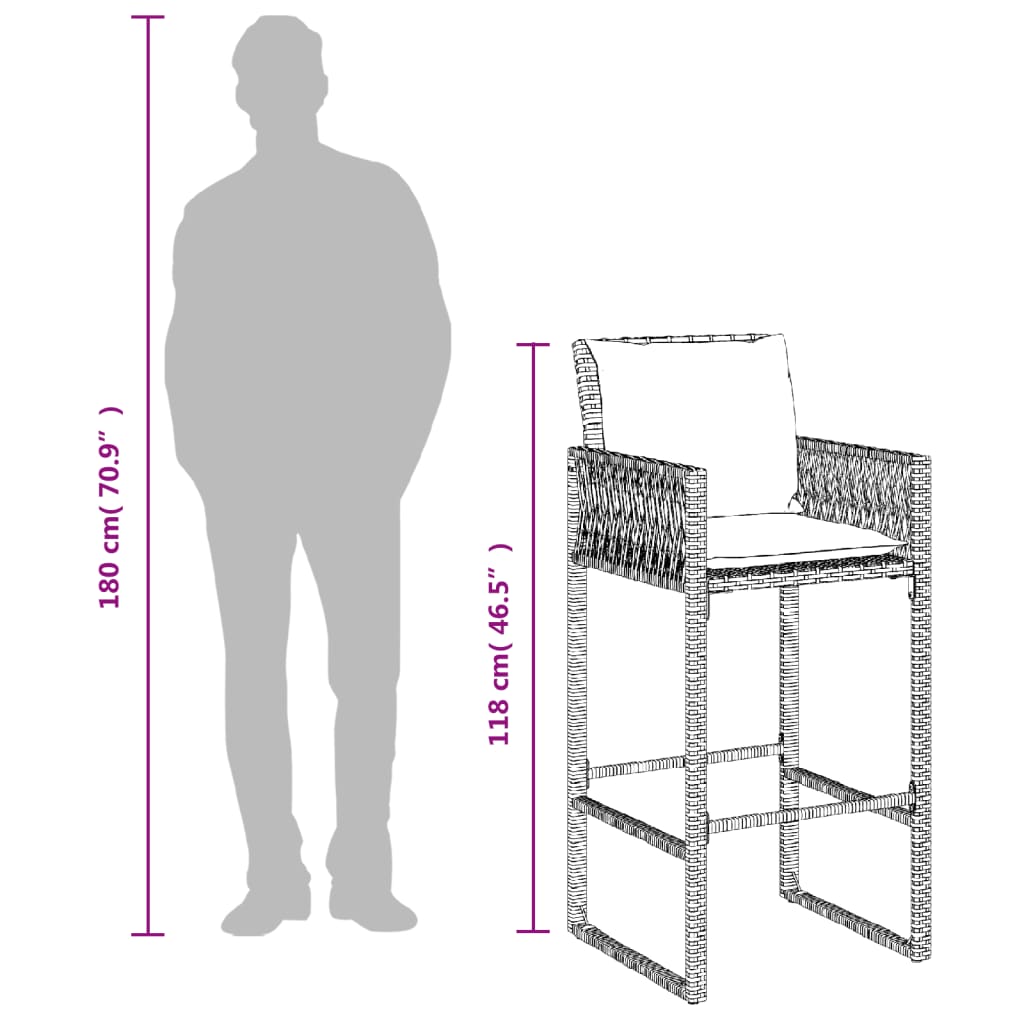 vidaXL Tabourets de bar jardin coussins lot de 2 marron résine tressée