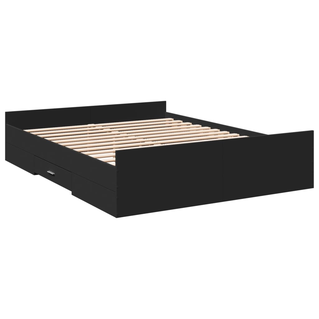 vidaXL Cadre de lit à tiroirs noir 160x200 cm bois d'ingénierie