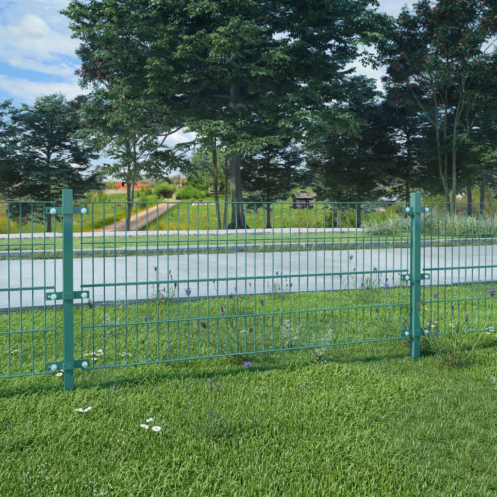 vidaXL Panneau de clôture et poteaux Fer enduit de poudre 6x0,8 m Vert