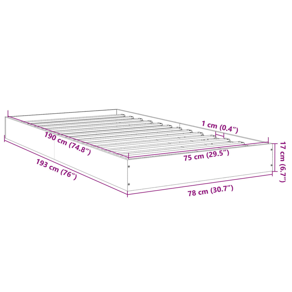 vidaXL Cadre de lit sans matelas sonoma gris 75x190 cm