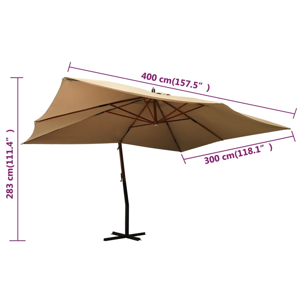 vidaXL Parasol de jardin en porte-à-faux avec mât en bois taupe