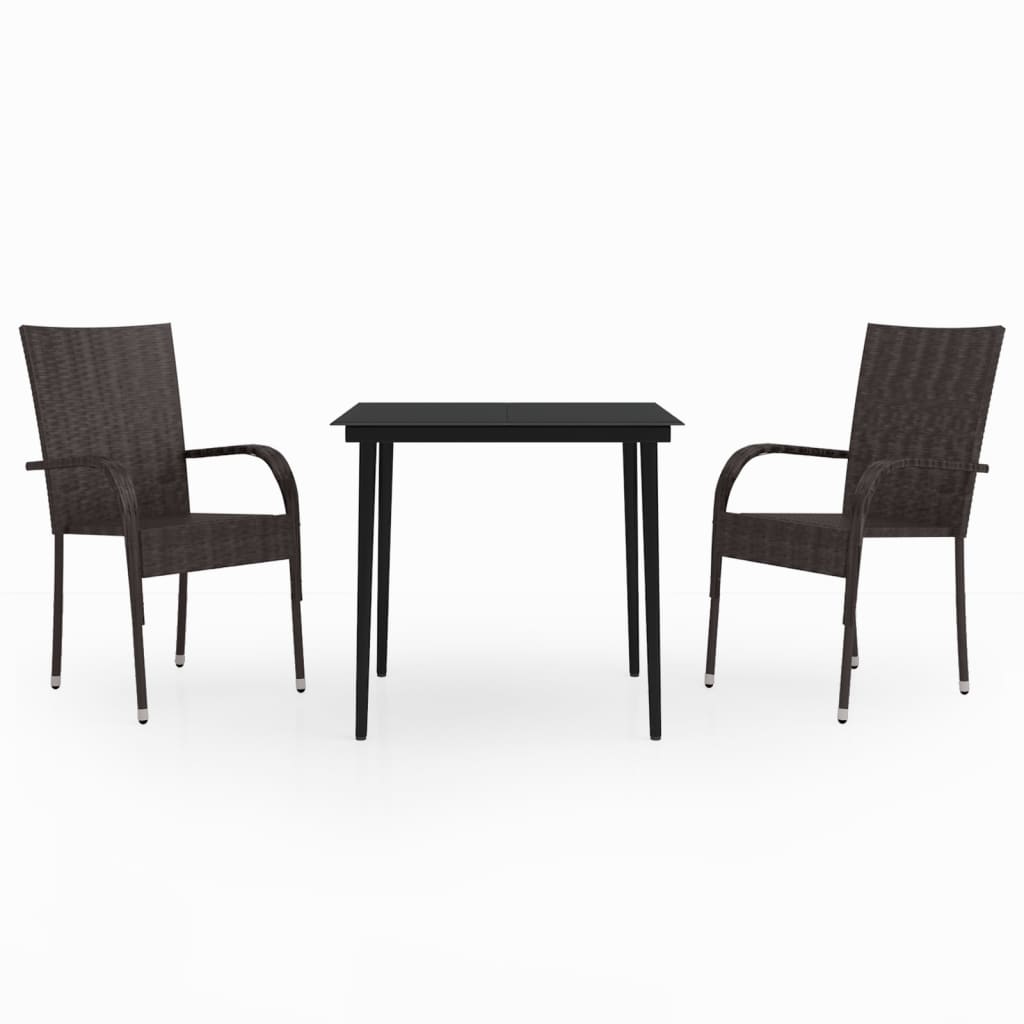 vidaXL Ensemble à manger de jardin 3 pcs Marron et noir