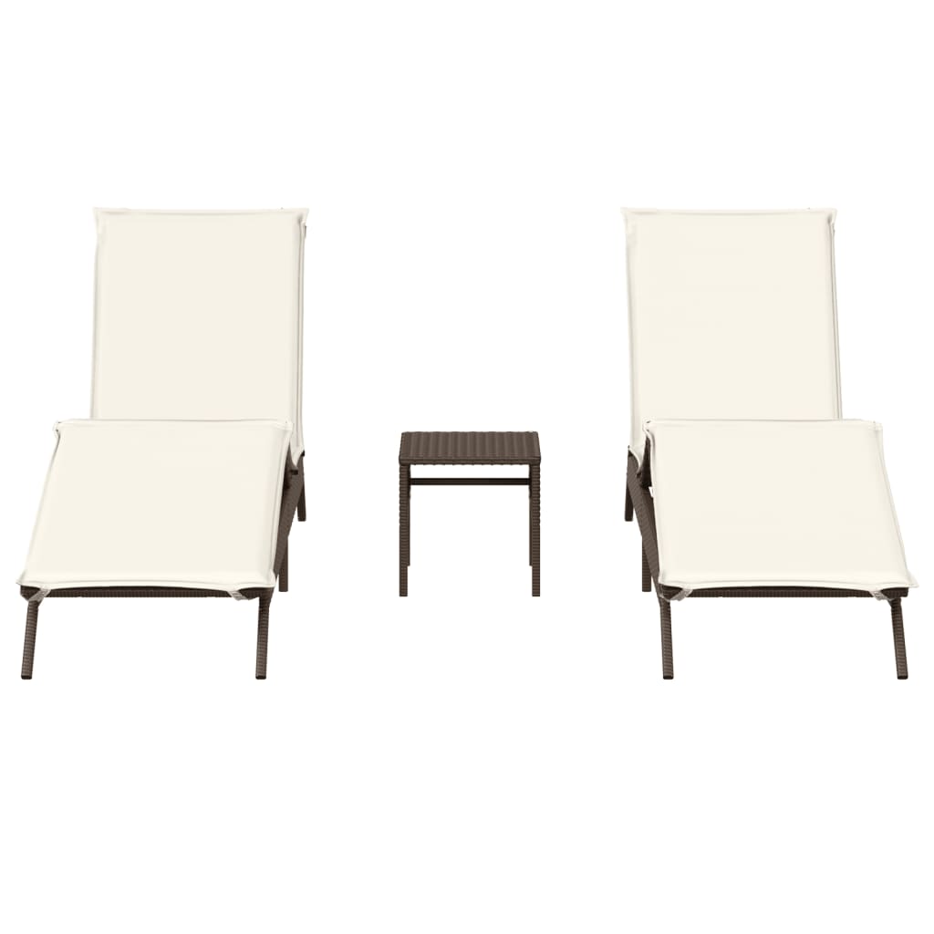 vidaXL Chaises longues lot de 2 avec table marron résine tressée