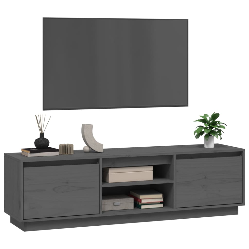 vidaXL Meuble TV Gris 140x35x40 cm Bois de pin massif