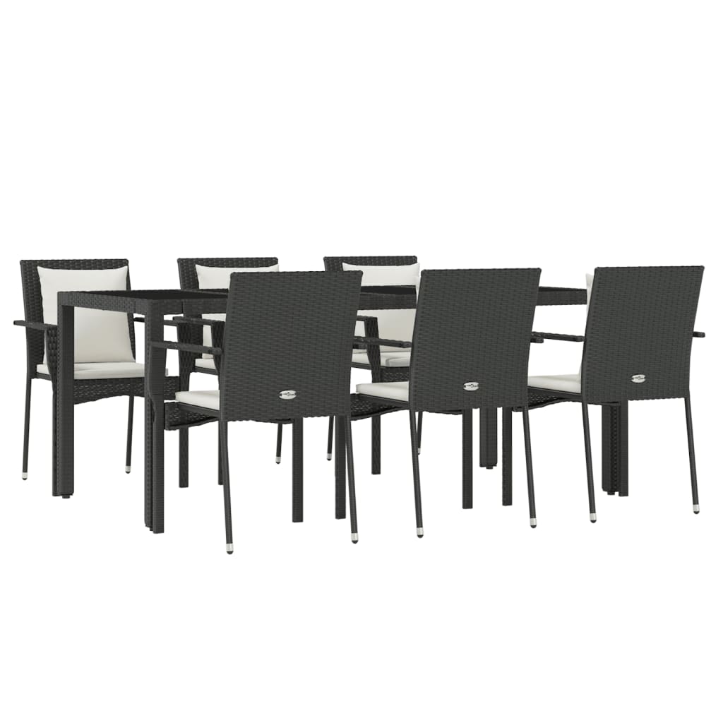 vidaXL Ensemble à manger de jardin coussins 7pcs Noir Résine tressée