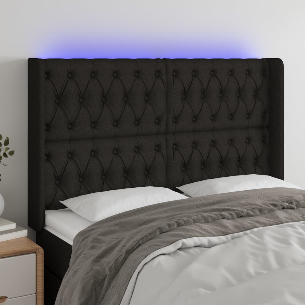 vidaXL Tête de lit à LED Noir 163x16x118/128 cm Tissu