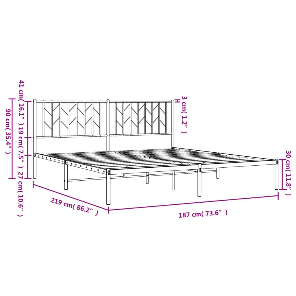 vidaXL Cadre de lit métal sans matelas avec tête de lit noir 183x213cm