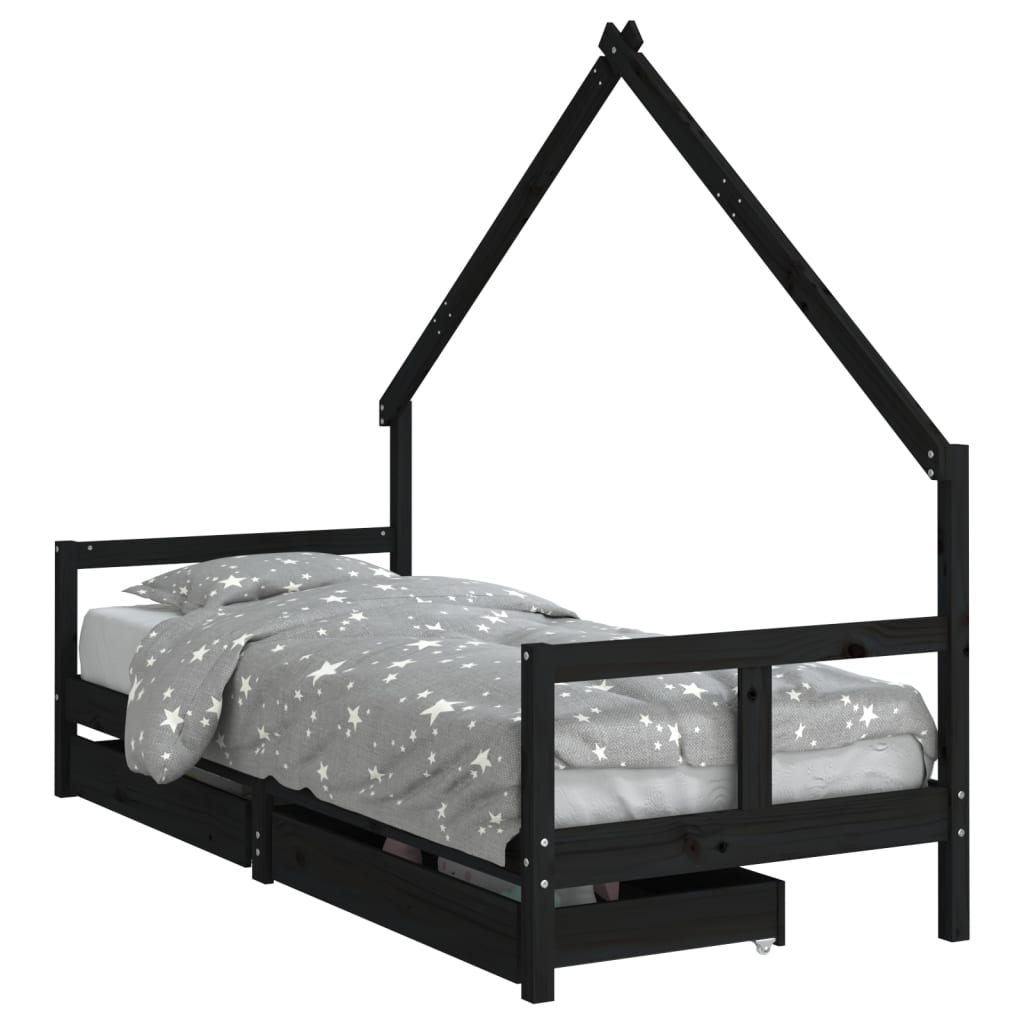 vidaXL Cadre de lit enfant tiroirs noir 80x200 cm bois de pin massif