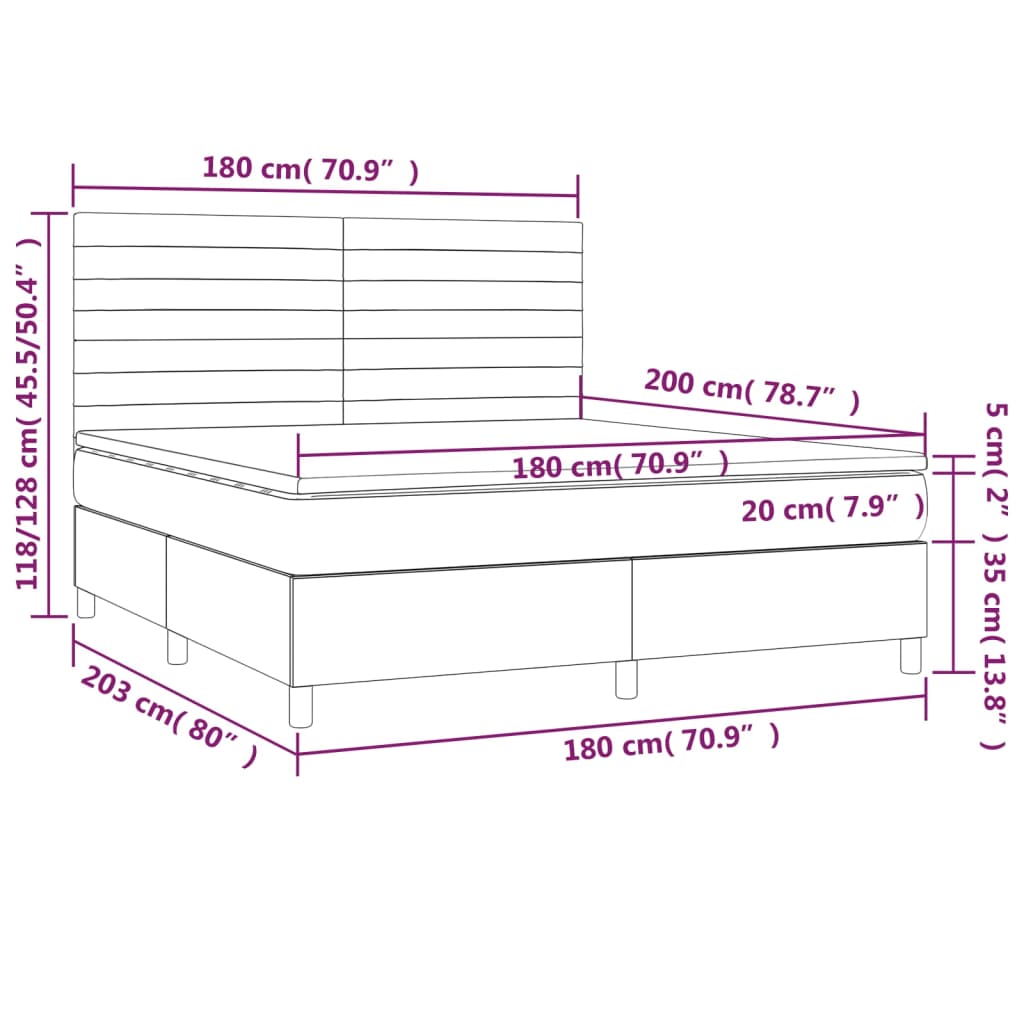 vidaXL Sommier à lattes de lit et matelas et LED Crème 180x200cm Tissu