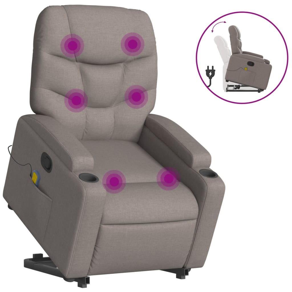 vidaXL Fauteuil inclinable de massage Taupe Tissu