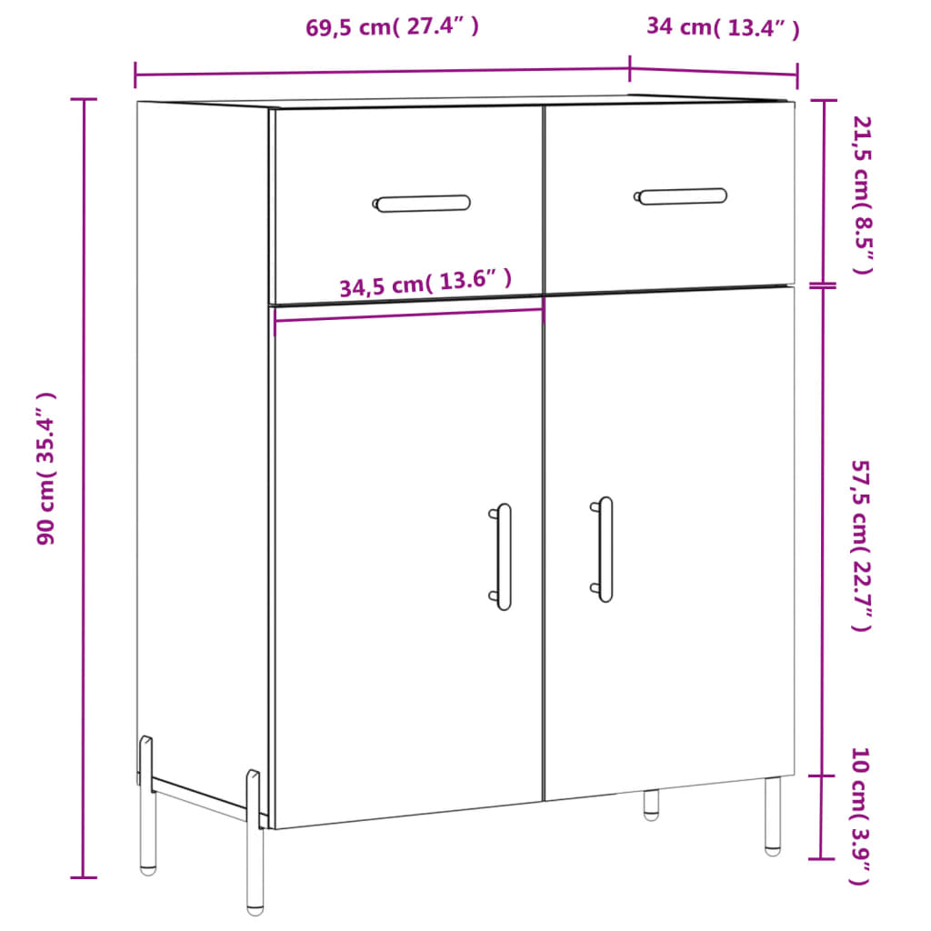 vidaXL Buffet chêne sonoma 69,5x34x90 cm bois d'ingénierie