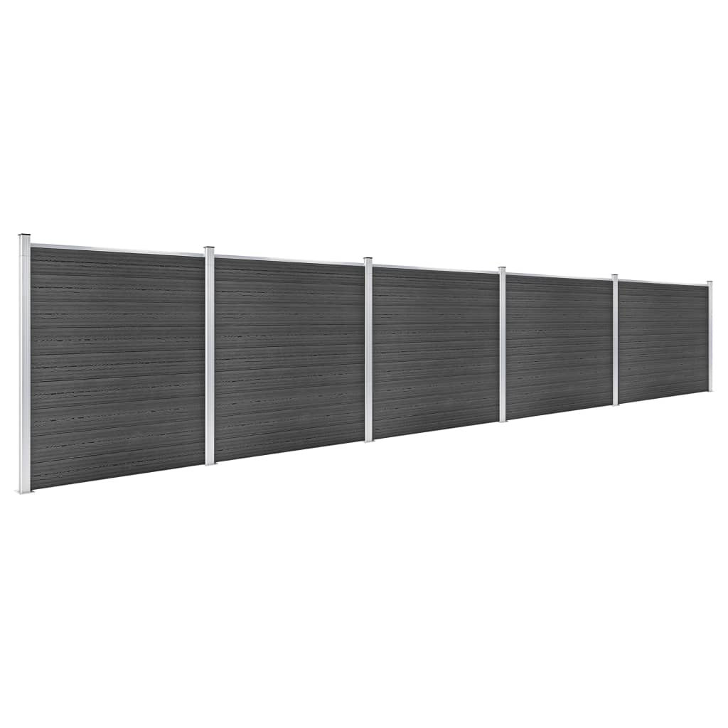 vidaXL Ensemble de panneau de clôture WPC 872x186 cm Noir