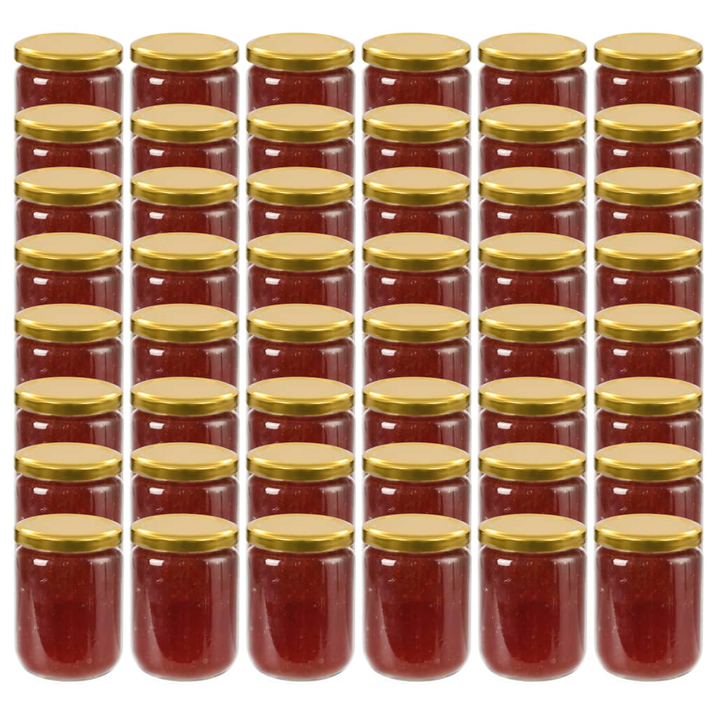 vidaXL 48 pcs Pots à confiture avec couvercle doré Verre 230 ml