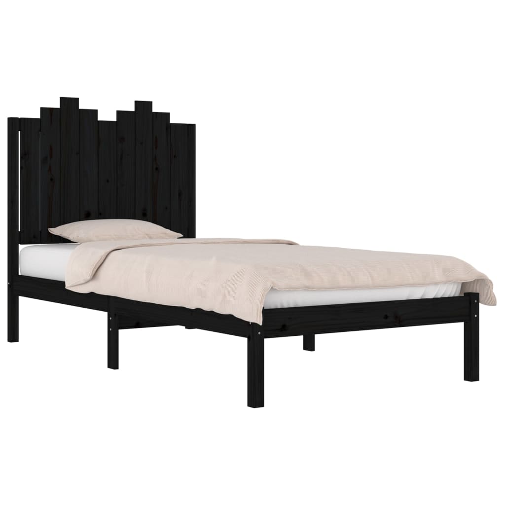 vidaXL Cadre de lit Noir Bois de pin massif 75x190 cm Petit simple