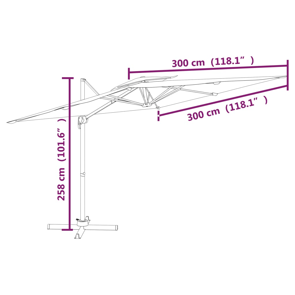 vidaXL Parasol cantilever à double toit Terre cuite 300x300 cm