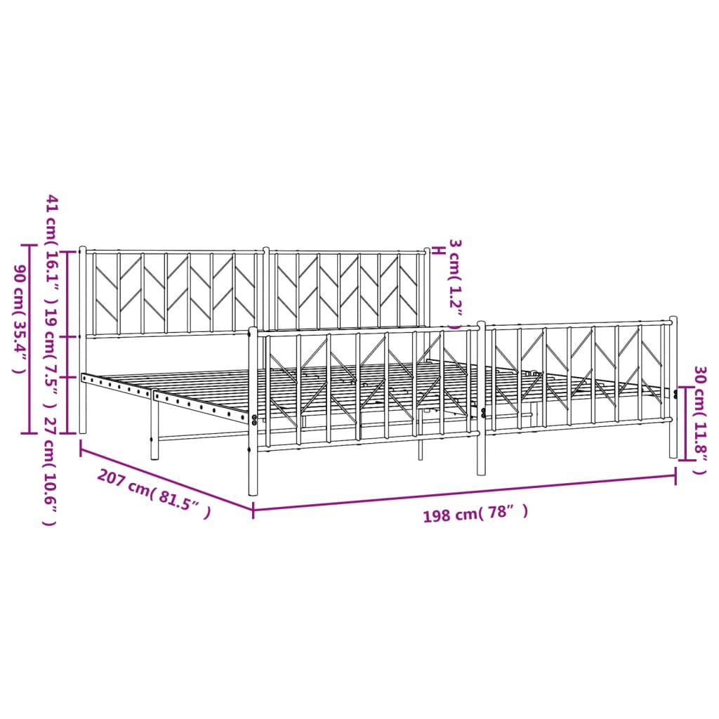 vidaXL Cadre de lit métal sans matelas avec pied de lit noir 193x203cm