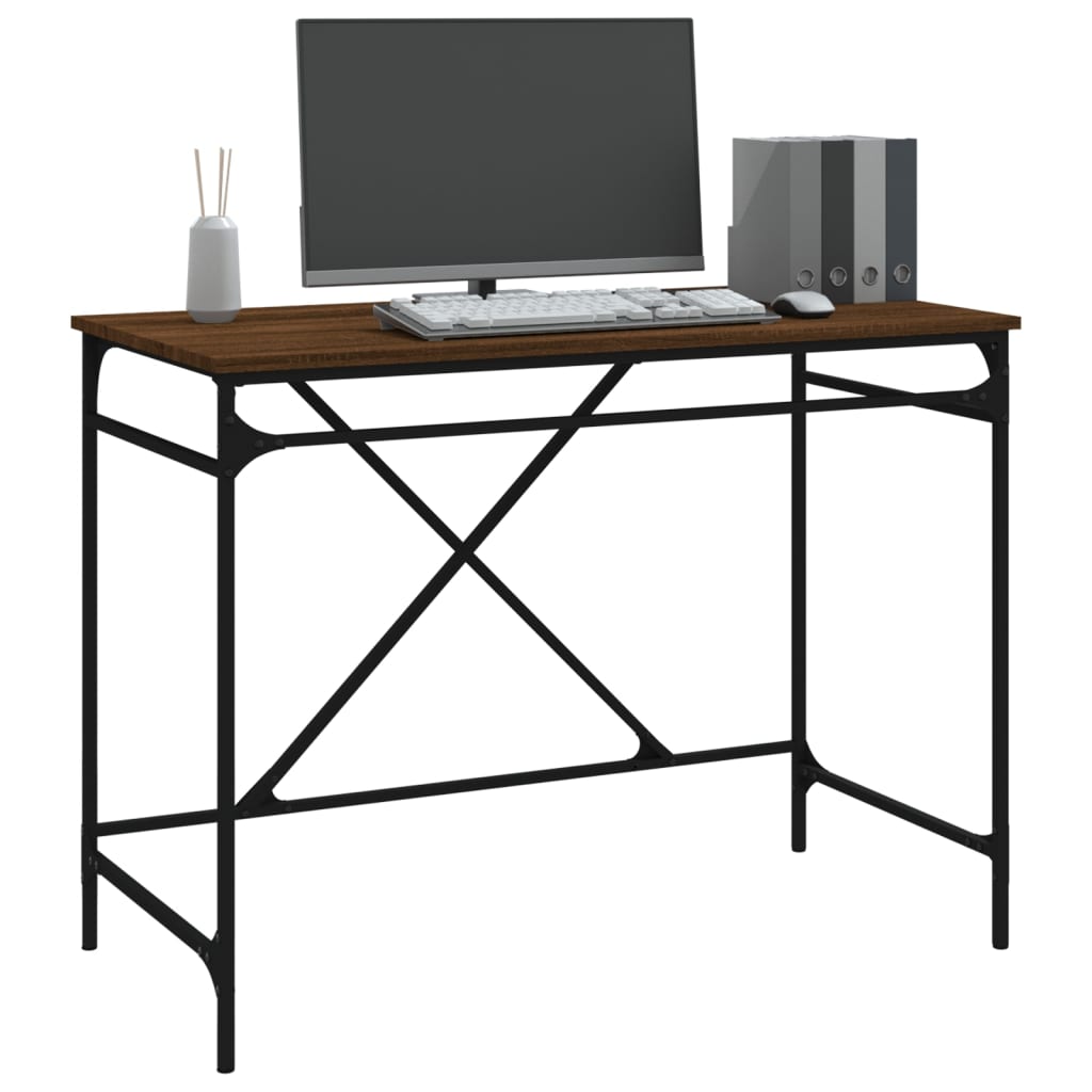 vidaXL Bureau chêne marron 100x50x75 cm bois d'ingénierie et fer