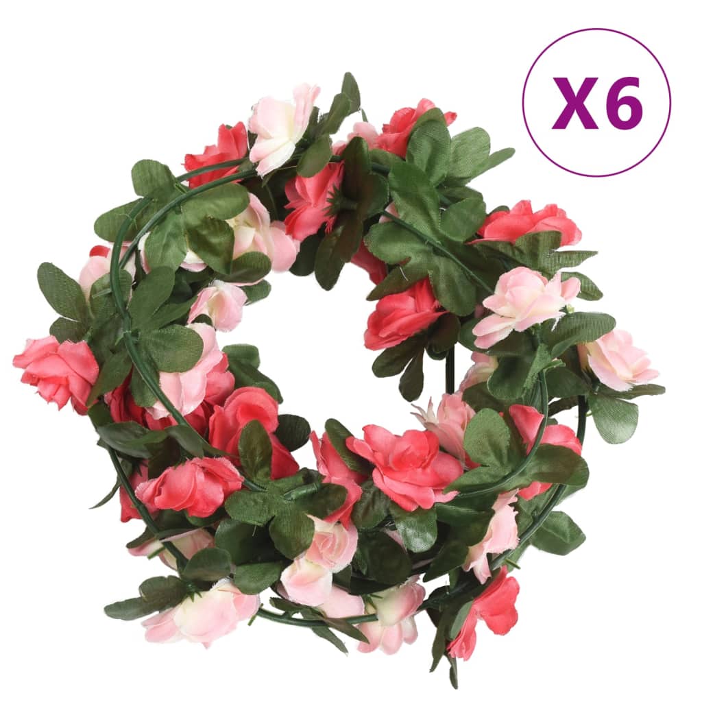 vidaXL Guirlandes de fleurs artificielles 6 pcs rose 250 cm