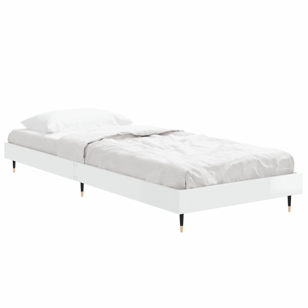 vidaXL Cadre de lit blanc brillant 75x190 cm bois d'ingénierie